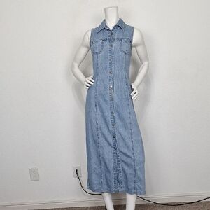 New York & Company Light Wash Western Boho Denim Sleeveless Maxi Dress Size 8